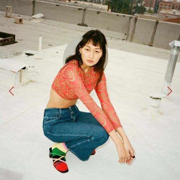 NEW Lisa Says Gah Elenor Ruched Centre Wild Hearts Long Sleeve Mesh Crop Top - Picture 5 of 10